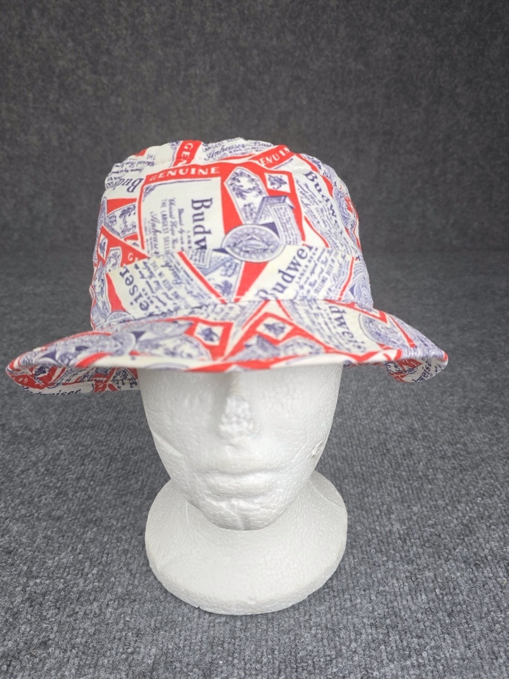 VTG 70s Budweiser All Over Print Bucket Hat Adult XS 20” Hat Size- 6 3/8”